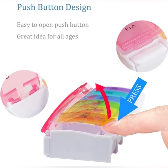 Daily Vitamin Box AM PM Pill Case Organizer Weekly Pop Up 7 Day (8.Rainbow) - Picture 3 of 7